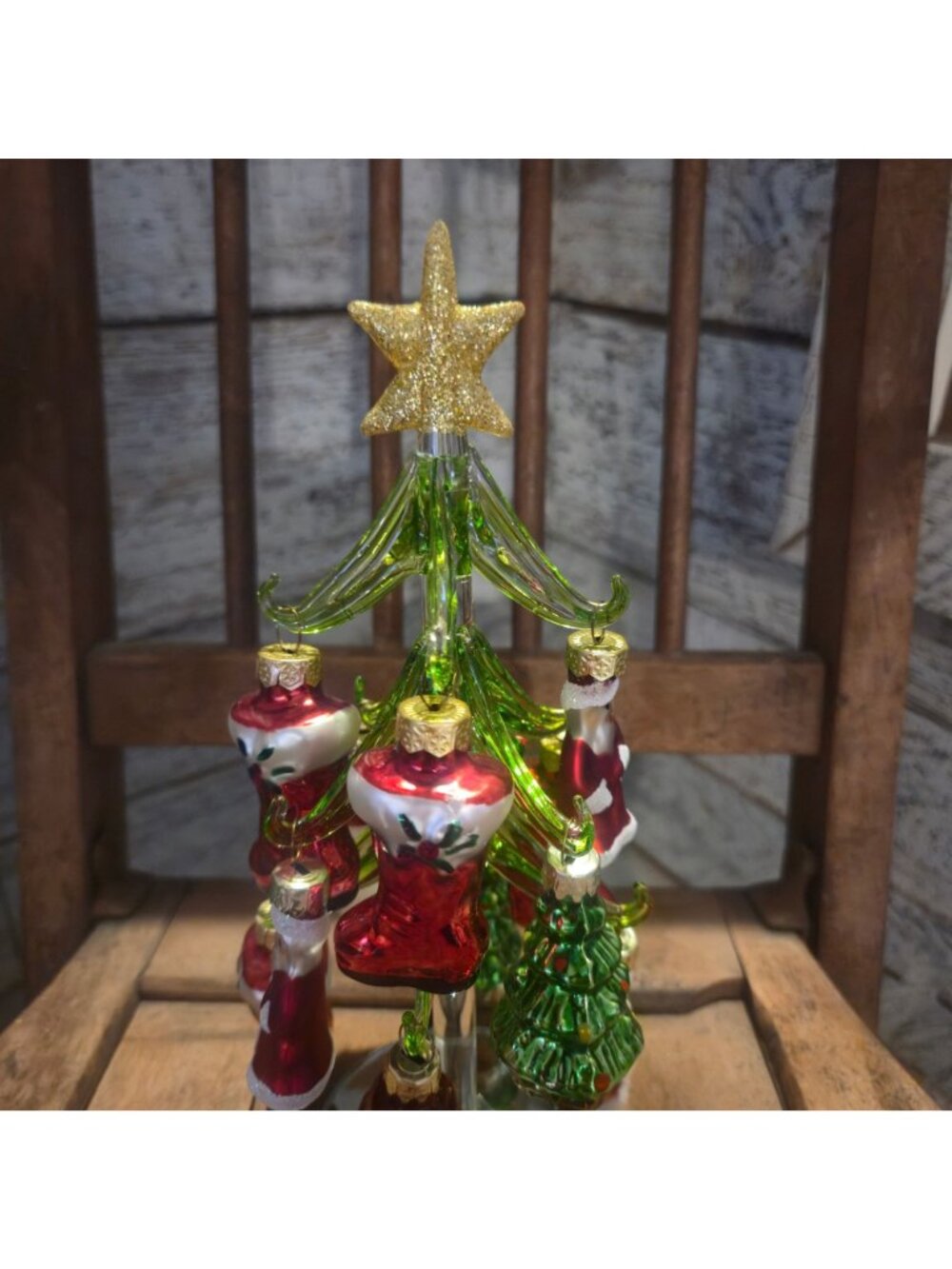 Vintage glass Christmas Tree with Mini mercury Ornaments Hand Blown snowman 8" - Picture 4 of 13